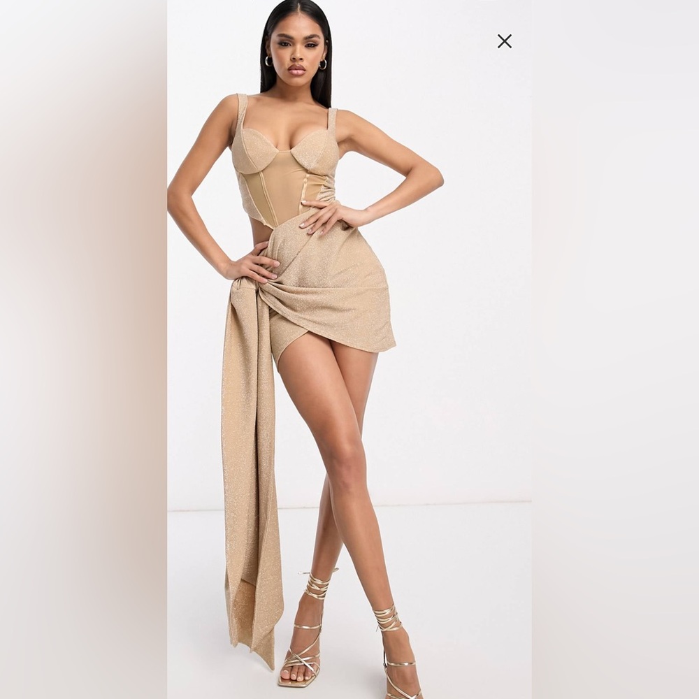 ASOS gold asymmetrical cocktail dress